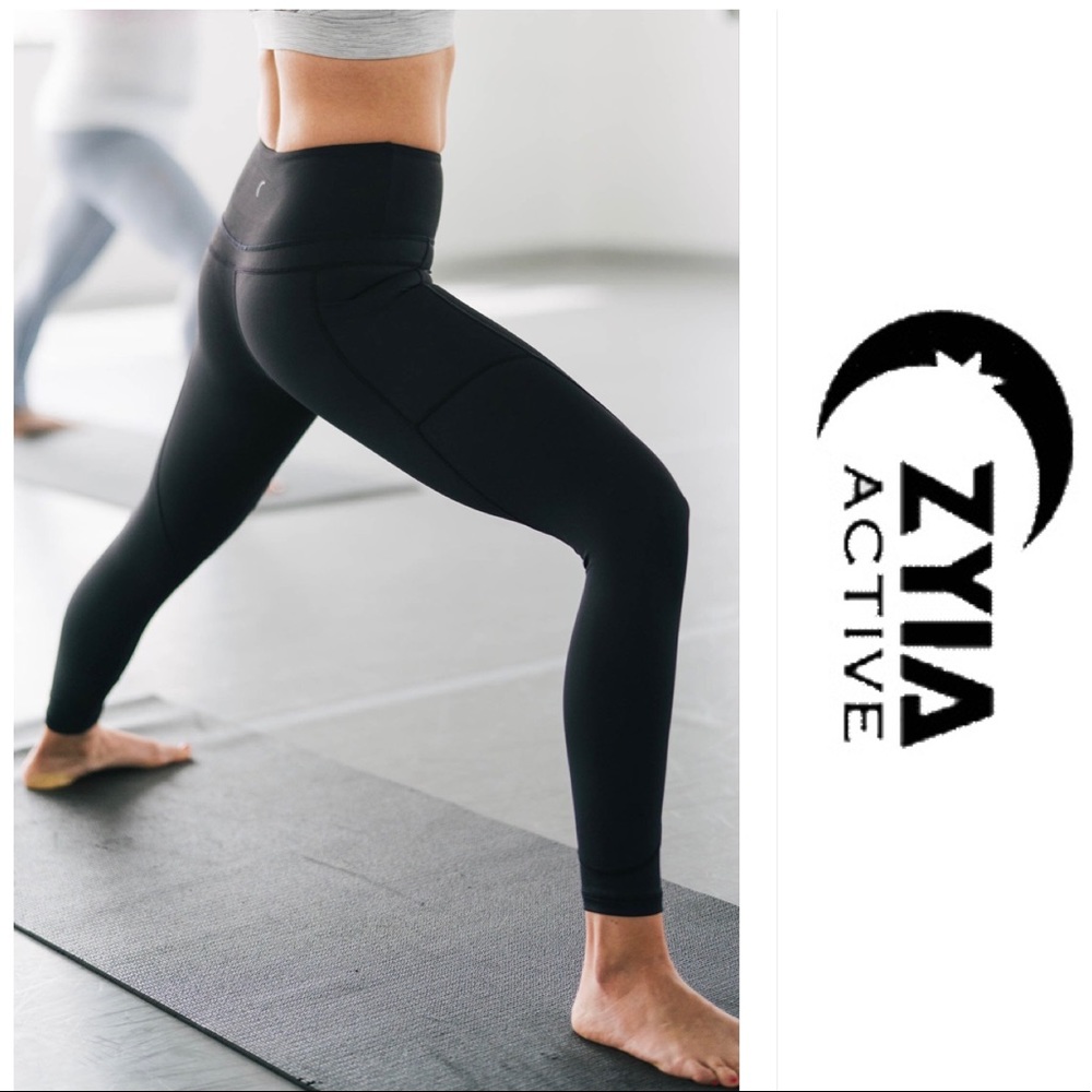 ZYIA Active Black Pocket Light n Tight Hi-Rise 7/8 Legging Size 8-10